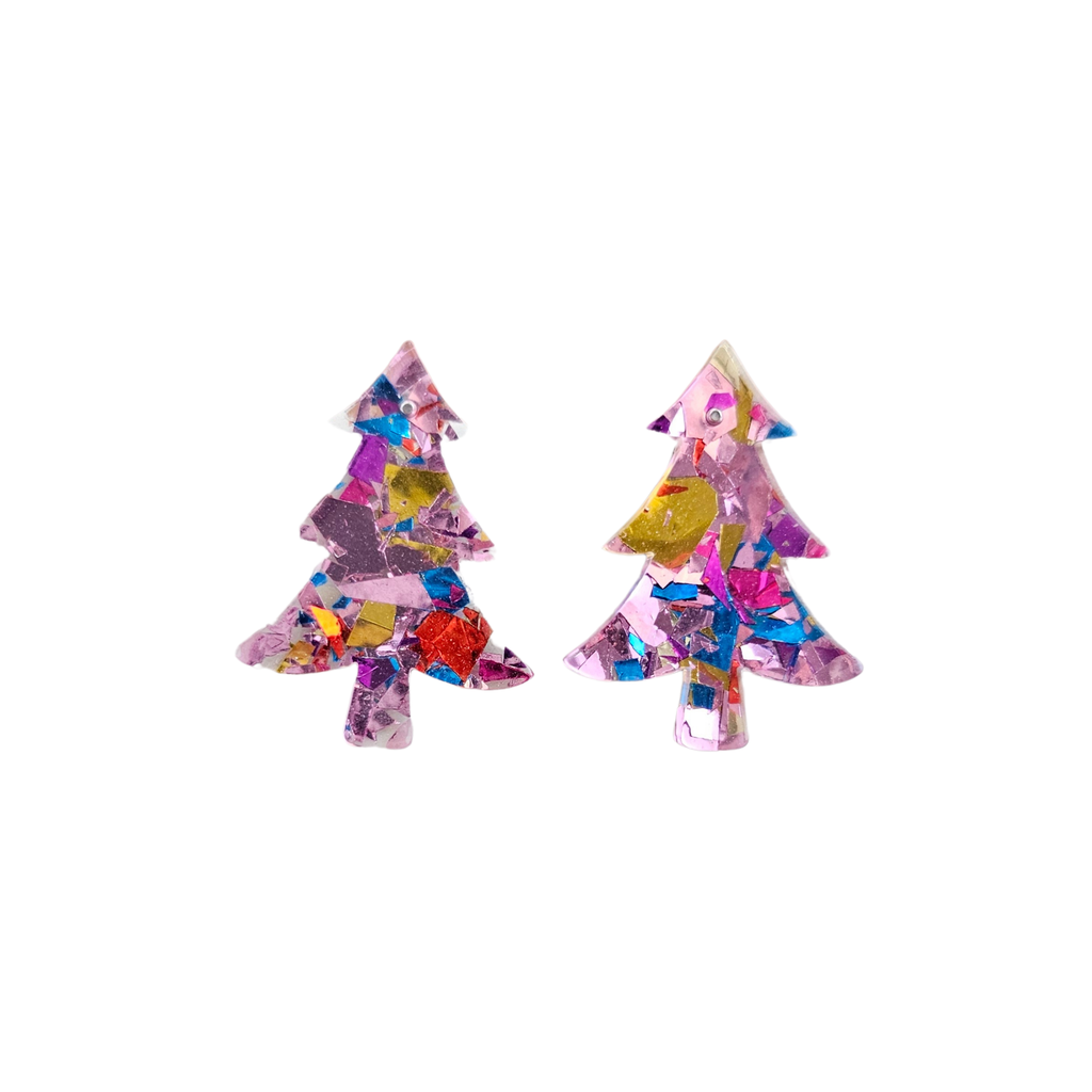 Christmas Tree Studs - Light Pink