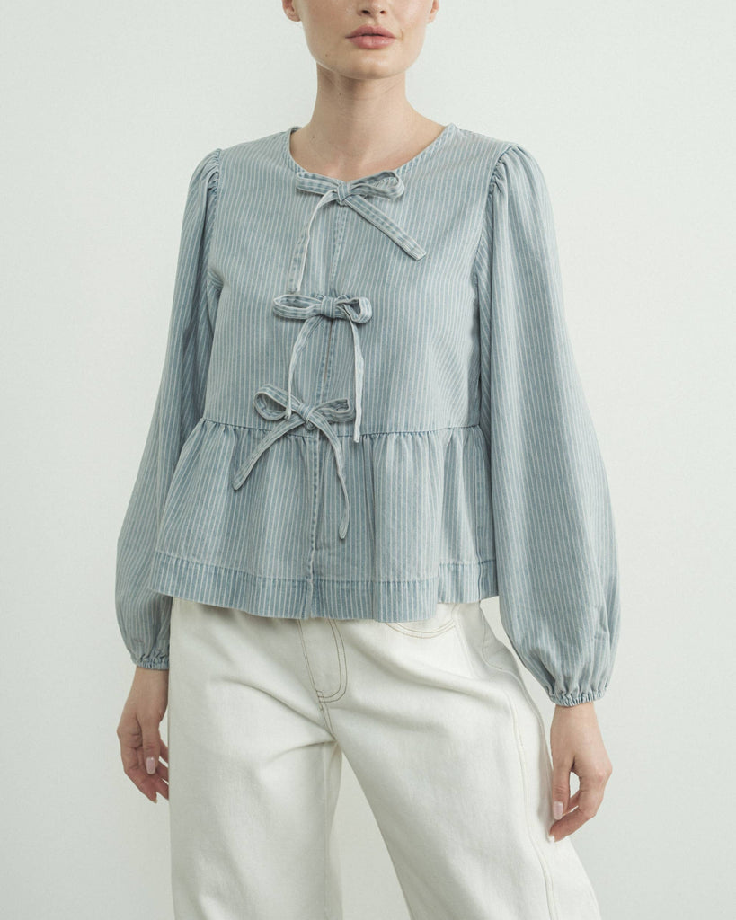 Denim Bow Blouse