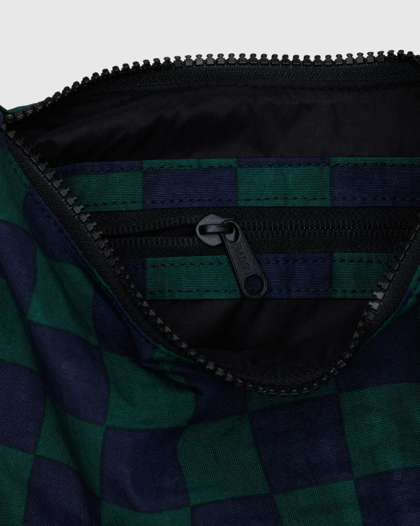 Small Nylon Crescent Bag in Navy Green Check