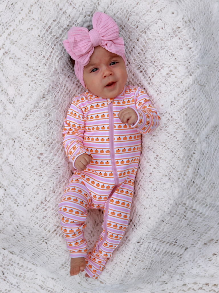 2-Way Zip Romper in Pumpkin Stripe Pink