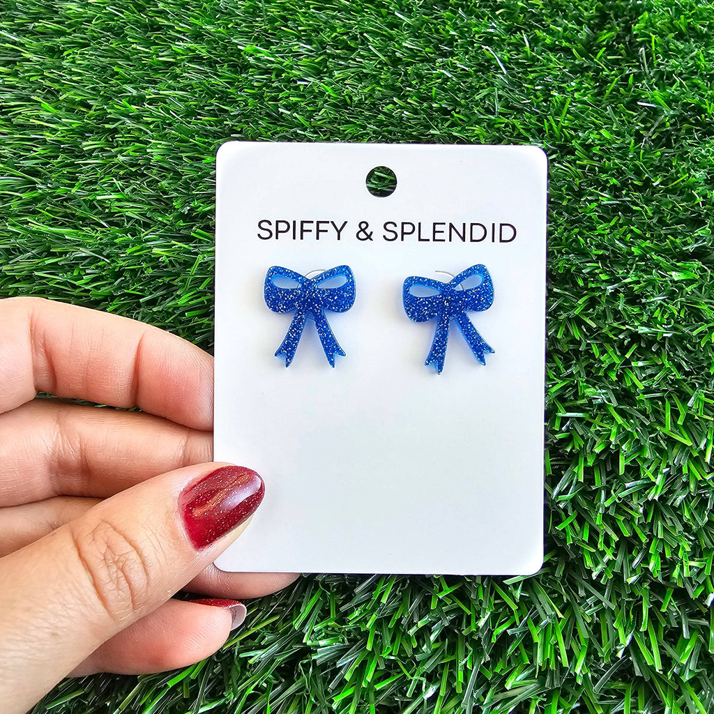 Bow Studs - Blue Glitter