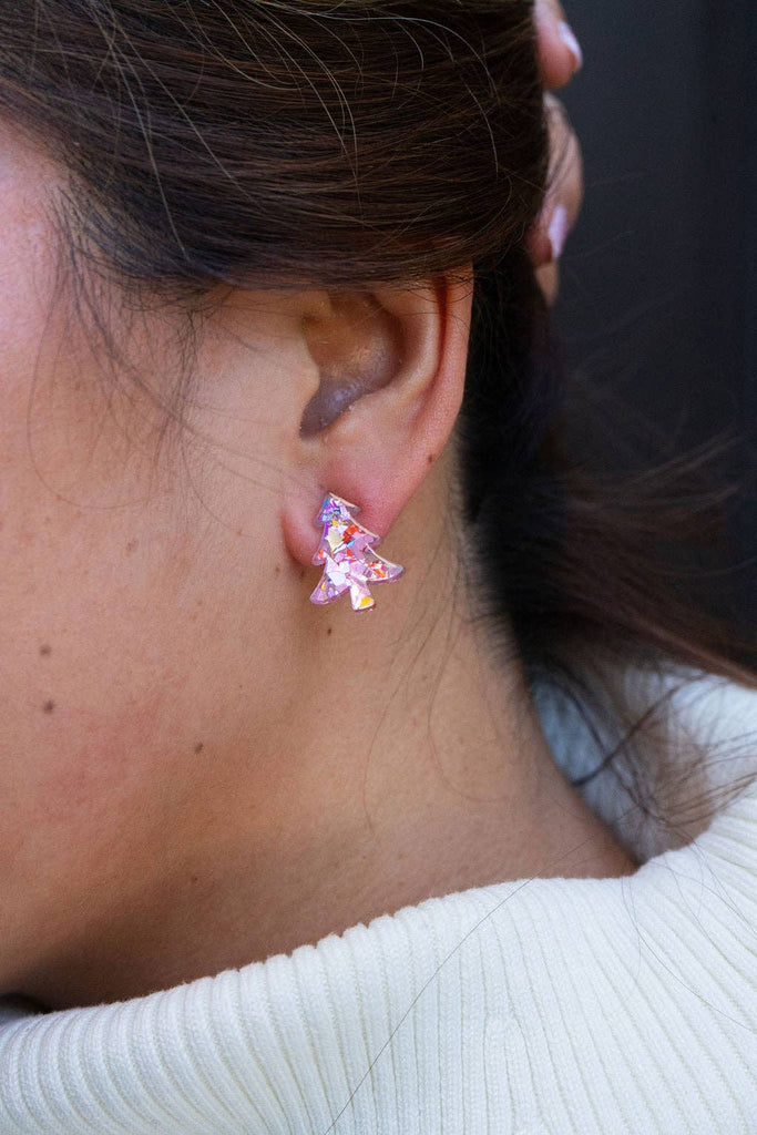 Christmas Tree Studs - Light Pink