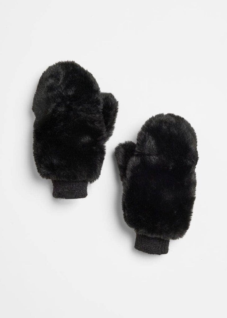 Mad Hatter Faux-Fur Mittens in Black