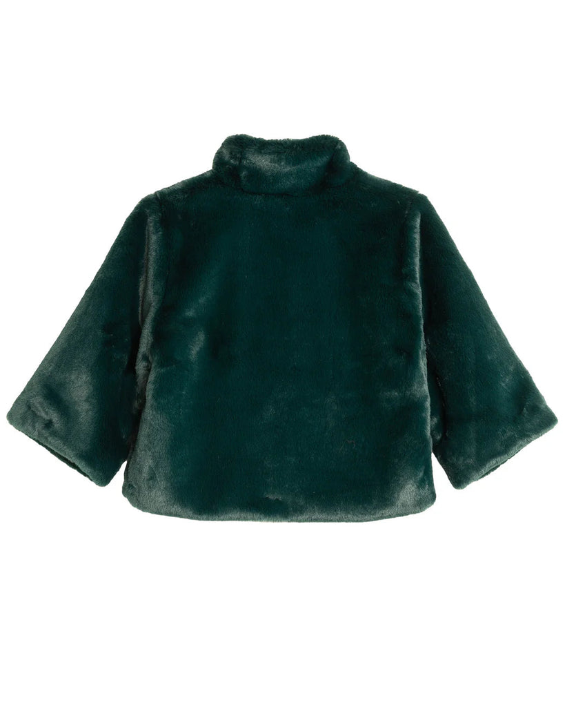 Sheared Mink Faux Fur Jacket in Bottle Green