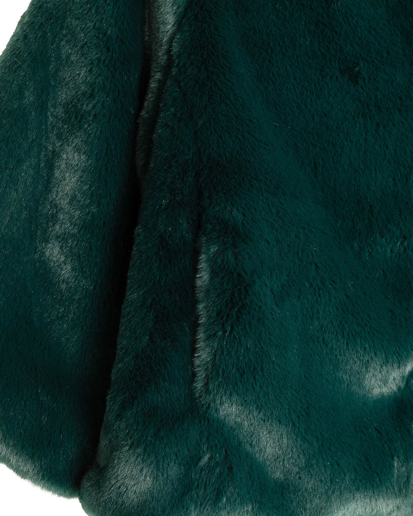 Sheared Mink Faux Fur Jacket in Bottle Green