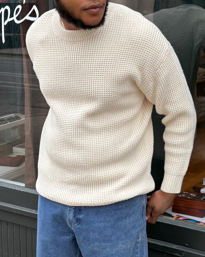 Solid Waffle Sweater in Cream