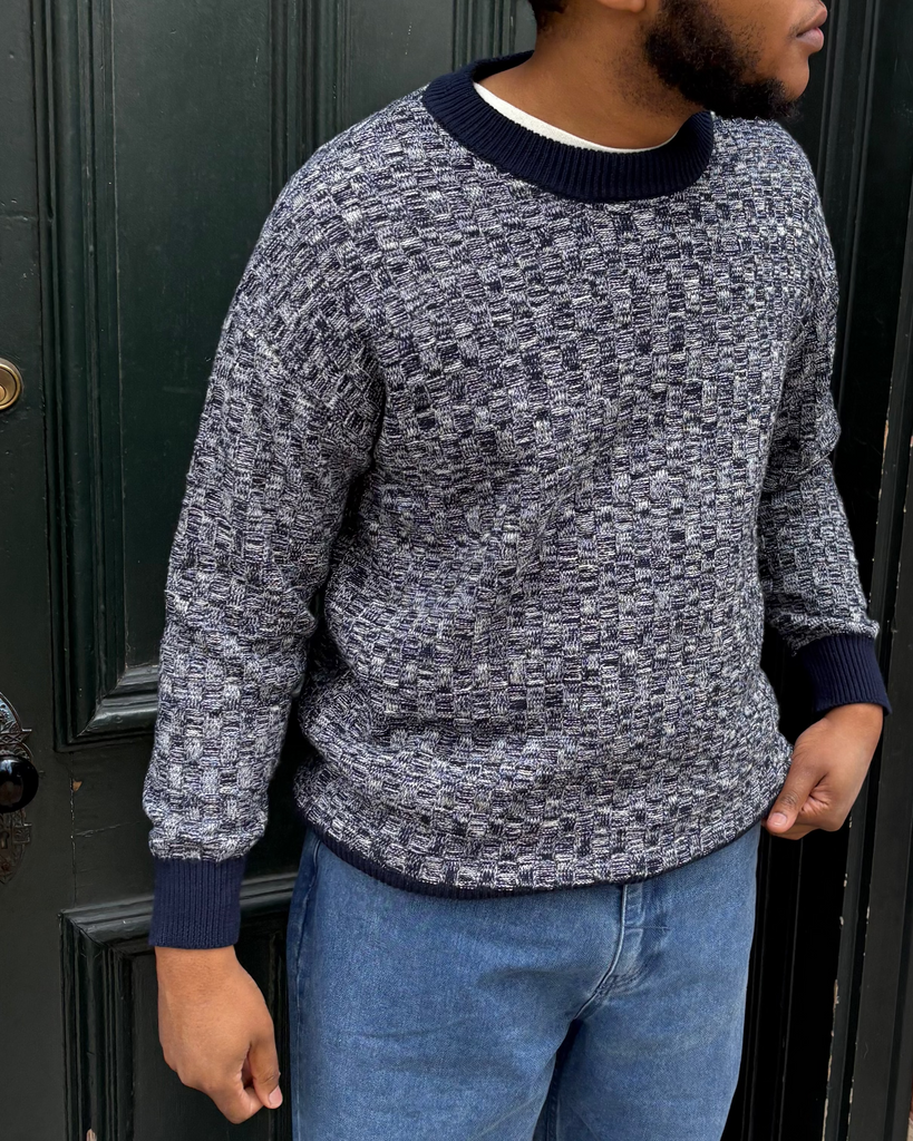 Basketweave Sweater in Navy/Cream