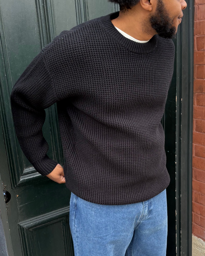 Solid Waffle Sweater in Black