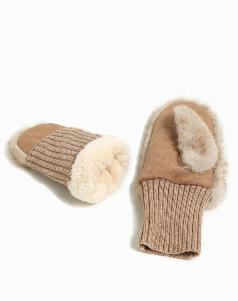 Faux Fur Mittens in Taupe