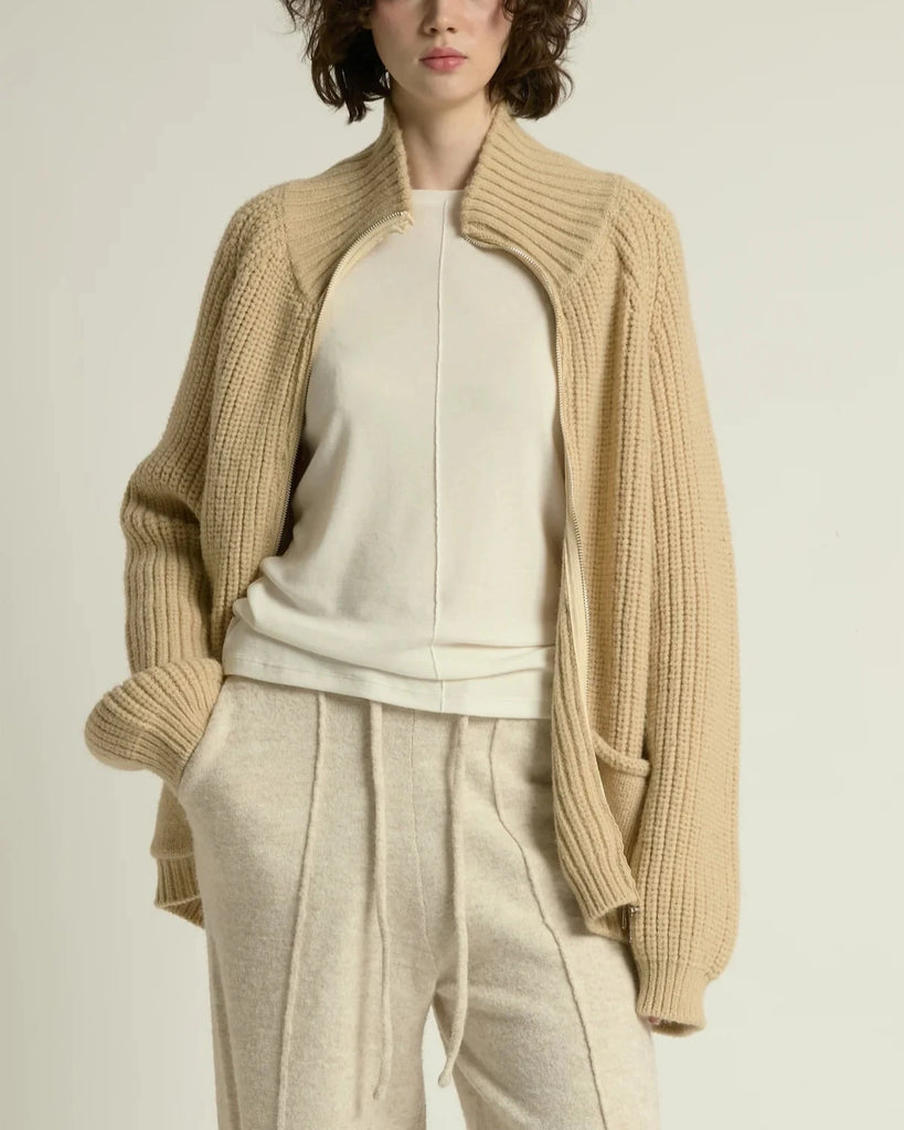Chunky Zip Cardigan in Tan
