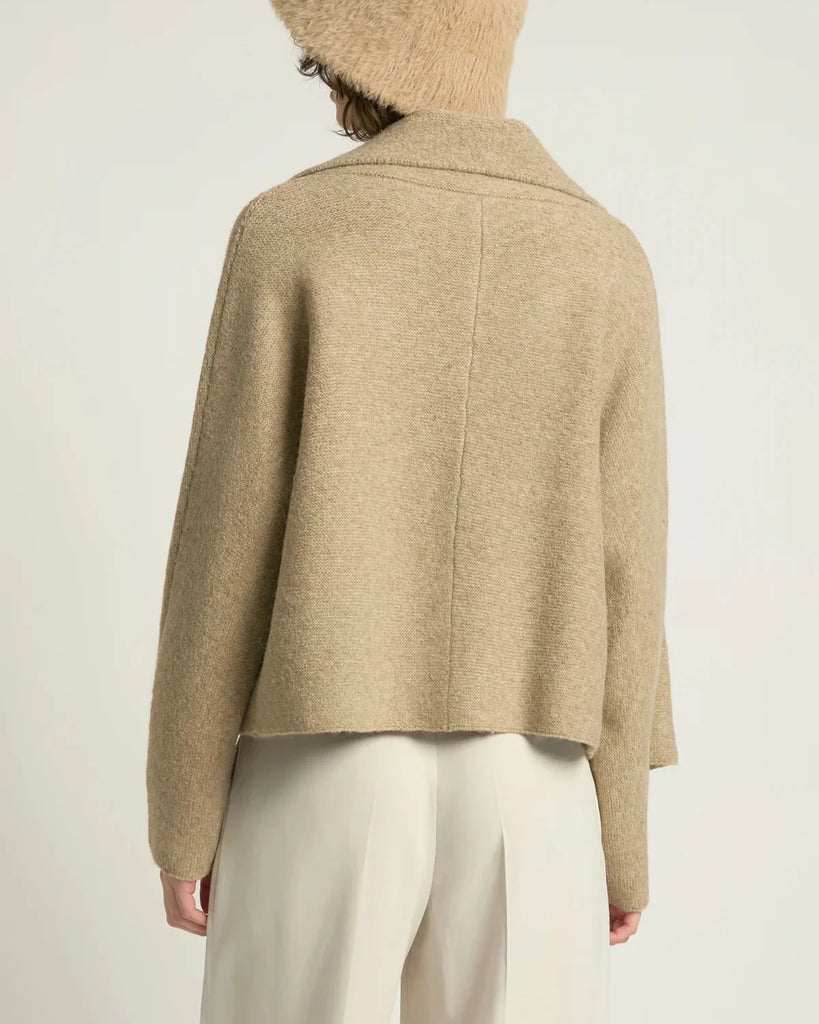 Flap Collar Crop Cardigan in Taupe