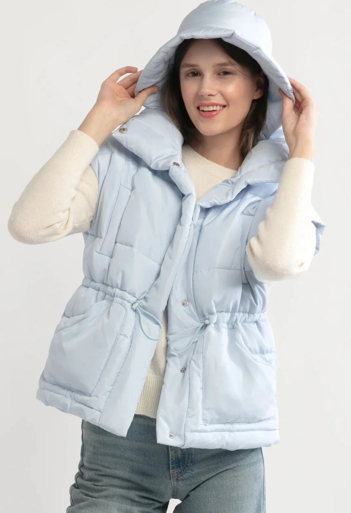 Cocoon Puffer Vest in Cotton Blue