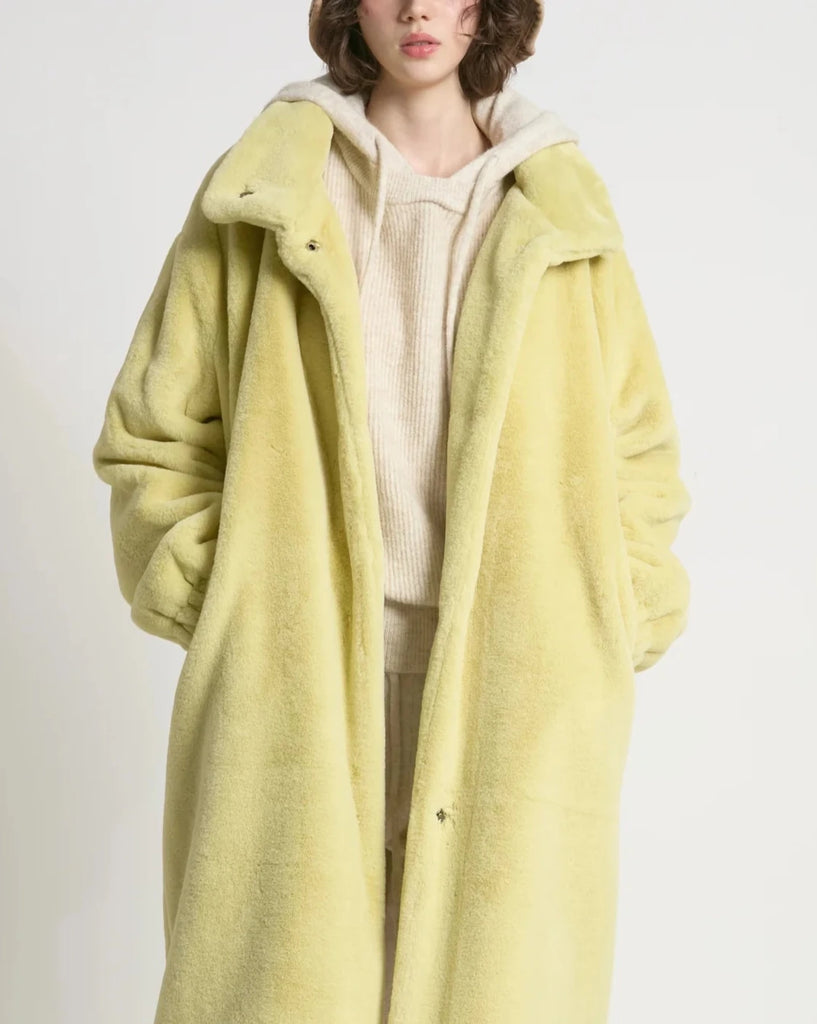 Faux Fur Long Coat in Lime