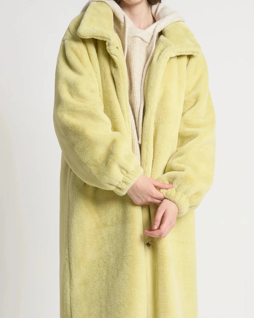 Faux Fur Long Coat in Lime