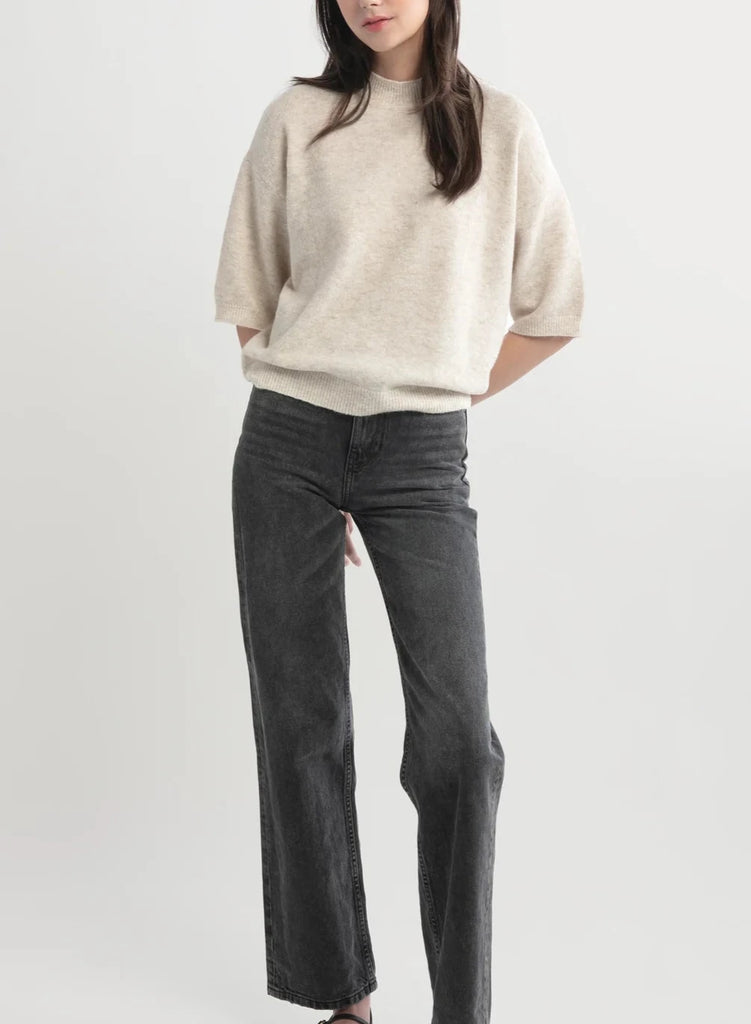 Mockneck Half Sleeve Sweater in Beige