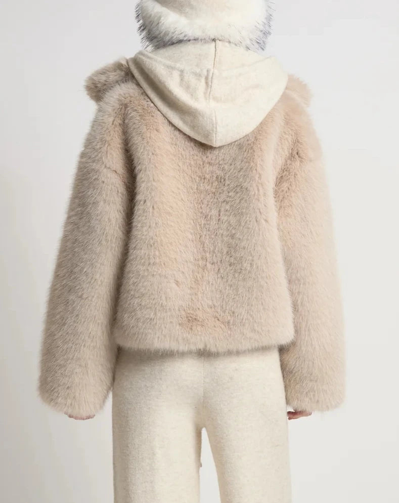 Sacha Faux Fur Coat in Stone