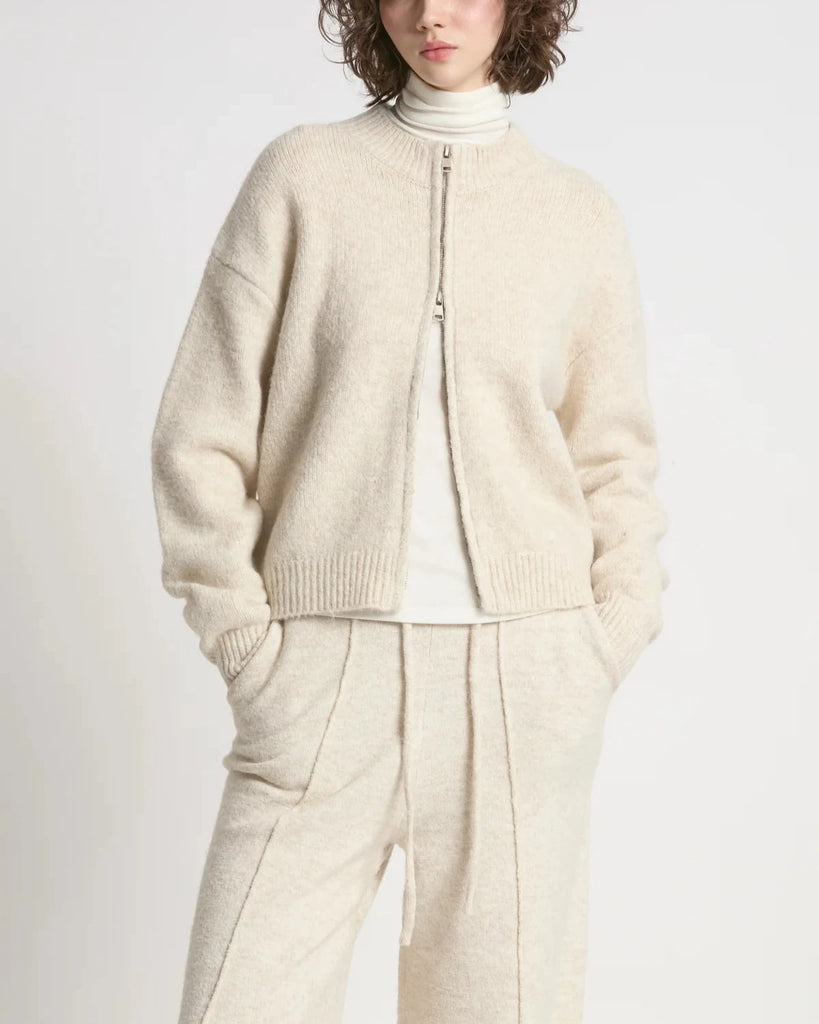 Cropped Zip Up Cardigan in Cream