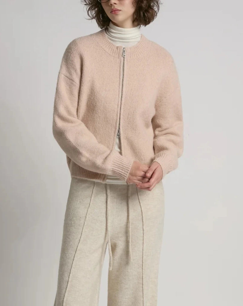 Cropped Zip Up Cardigan in Pink