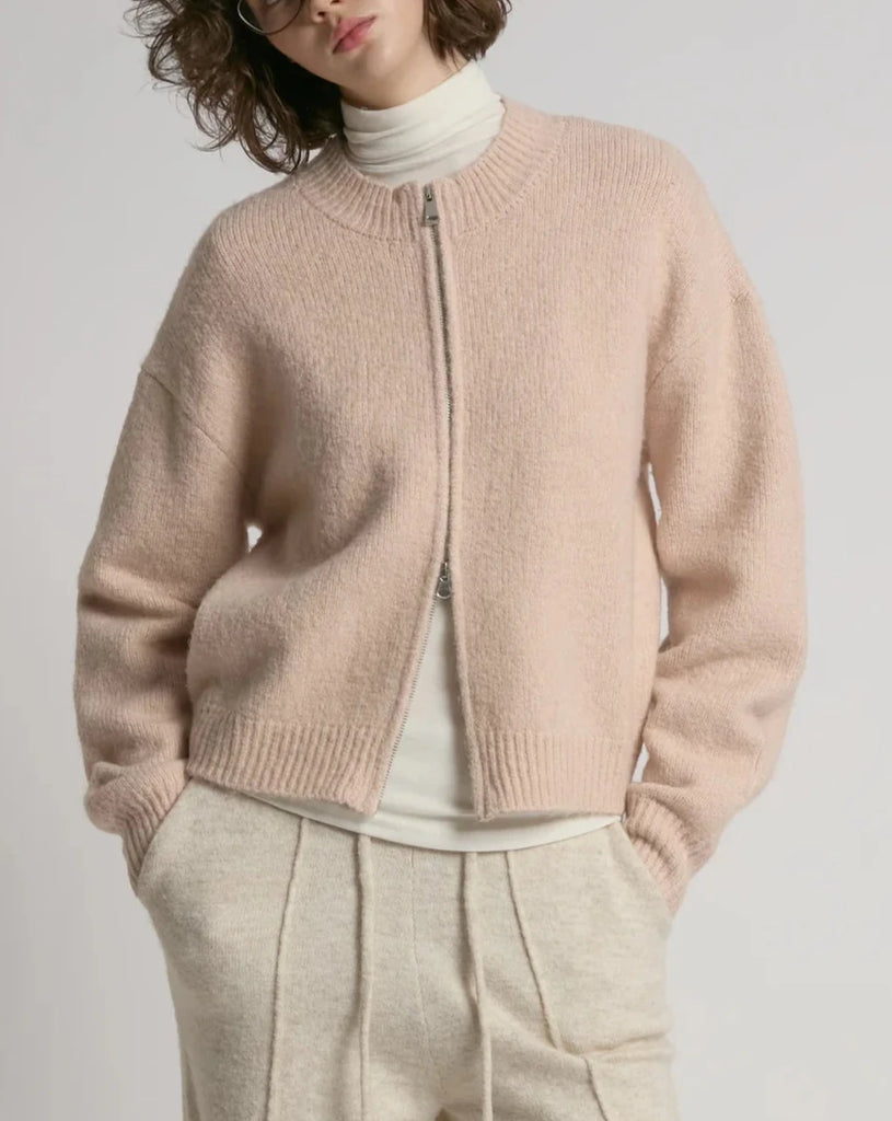 Cropped Zip Up Cardigan in Pink
