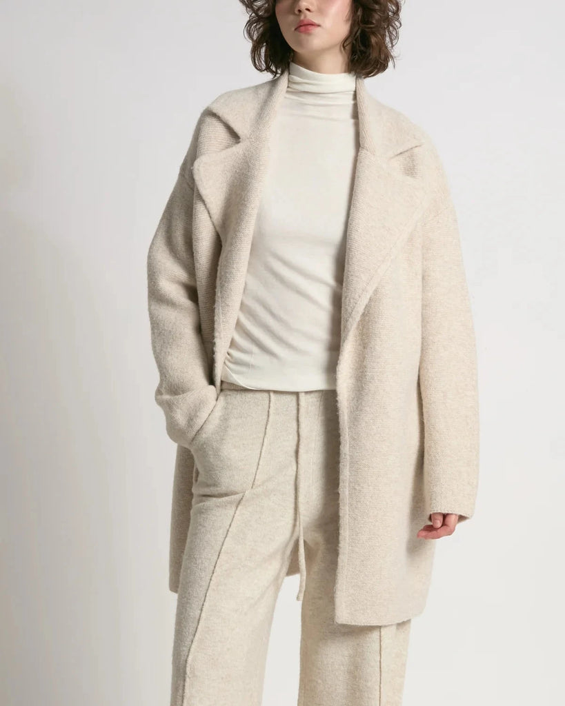 Textured Knit Coat in Beige