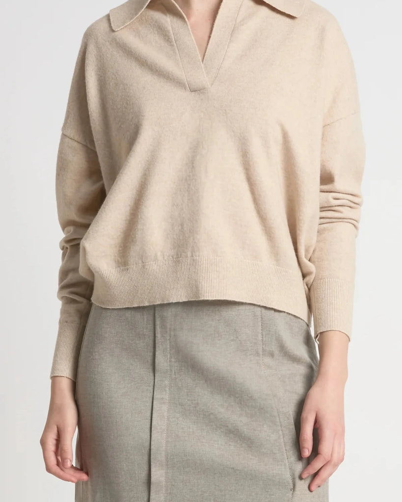 Polo Kint Top in Oatmeal