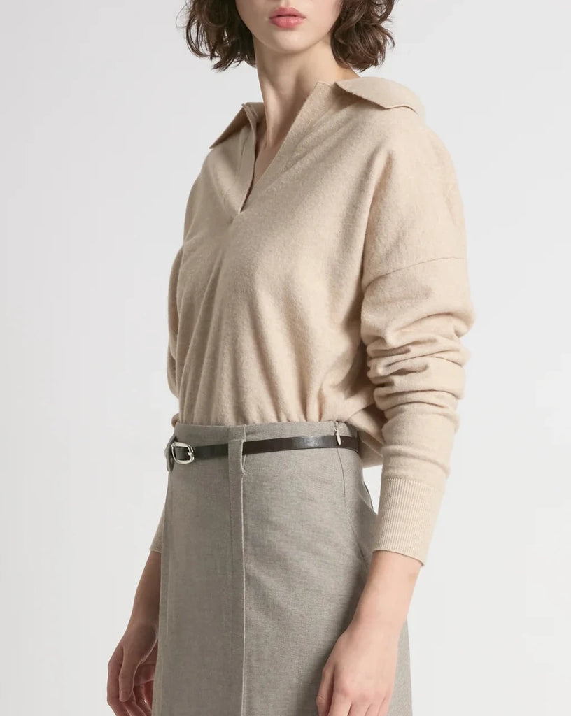 Polo Kint Top in Oatmeal