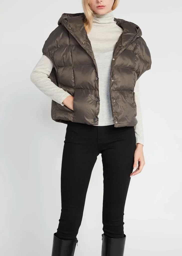 Batwing Puffer Vest in Khaki