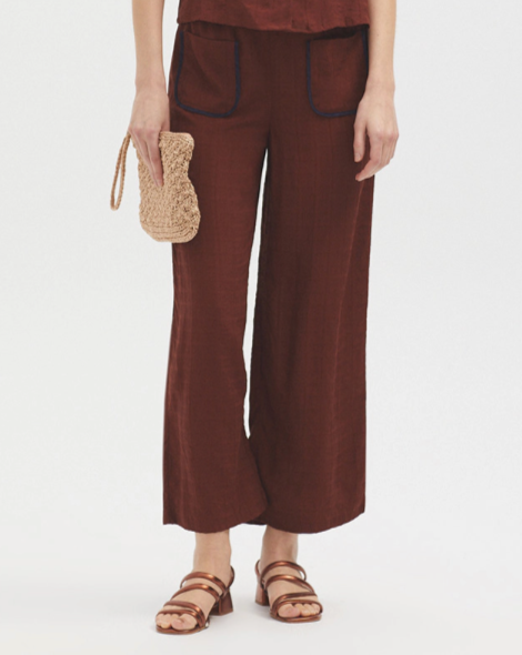 Flowy Pants With Piping Pockets in Brown