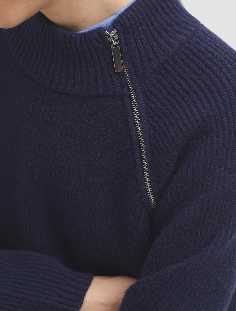 Side Zip Sweater in Navy