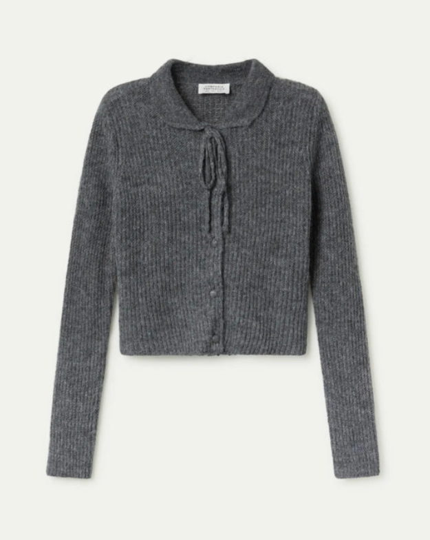 Bow Neck Cardigan in Grey