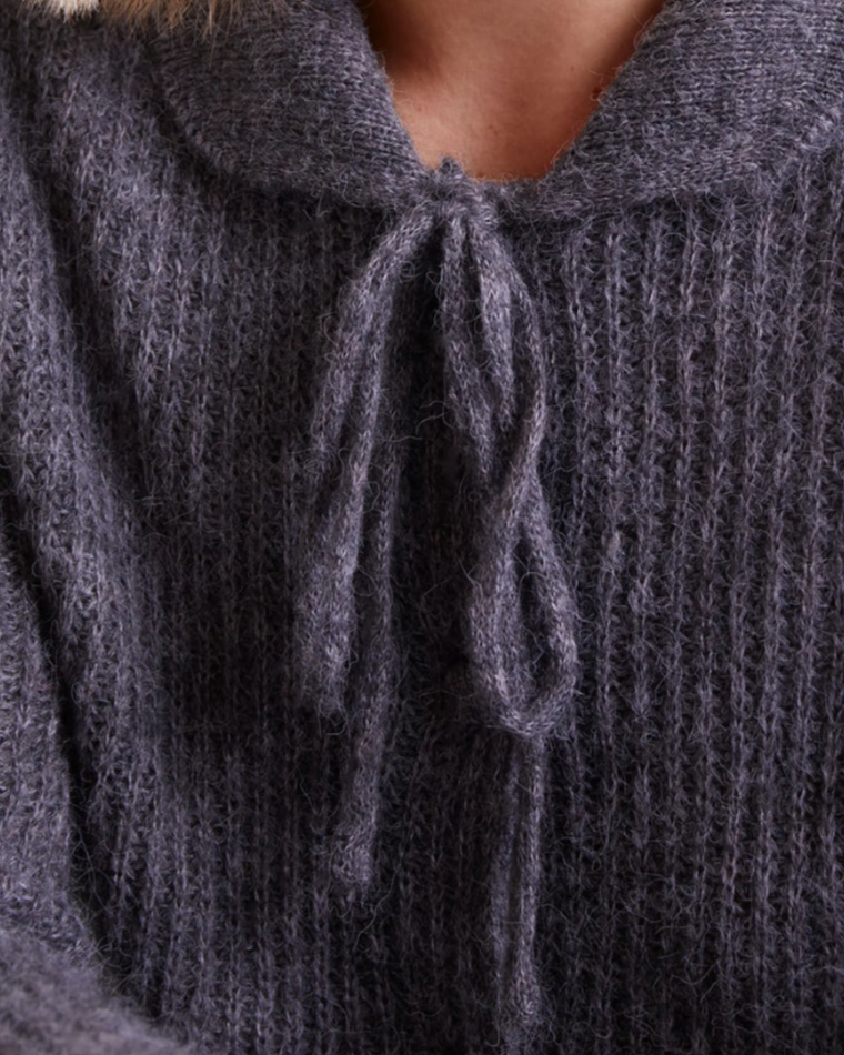 Bow Neck Cardigan in Grey