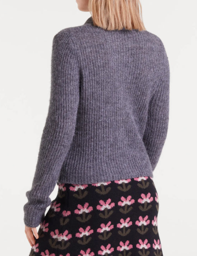 Bow Neck Cardigan in Grey