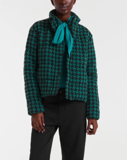 Houndstooth Coat in Black Green