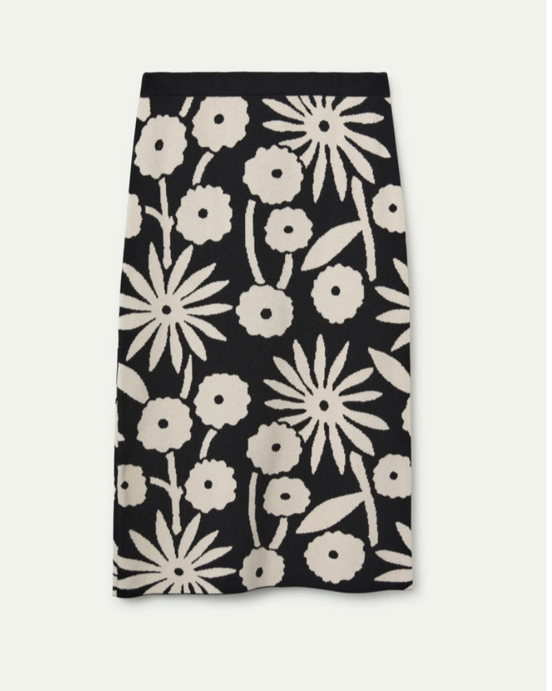 Tofu Knit Midi Skirt in Black/Cream