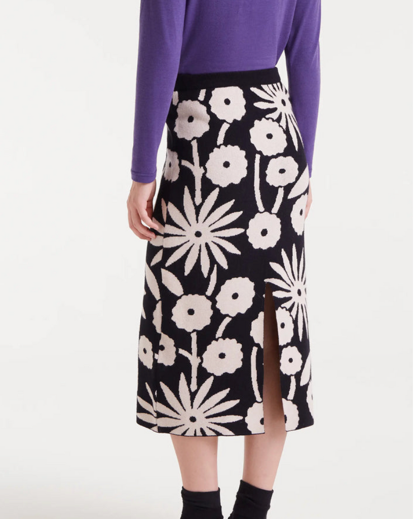 Tofu Knit Midi Skirt in Black/Cream