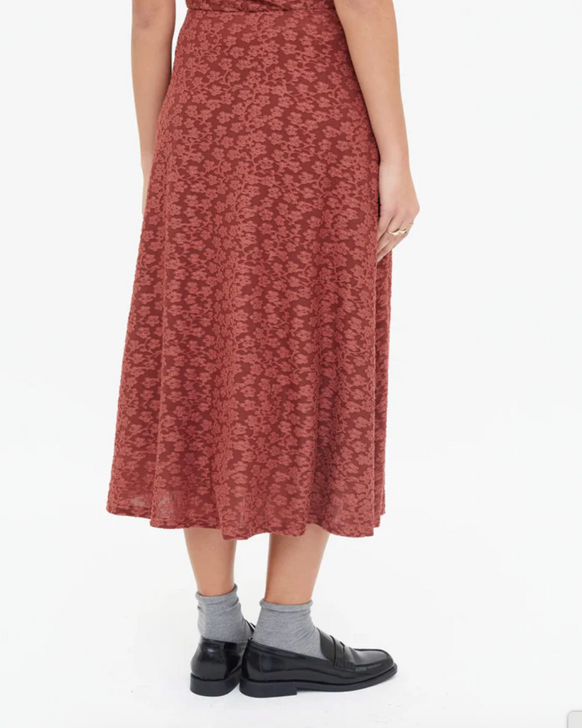Floral Lace Midi Skirt in Brown