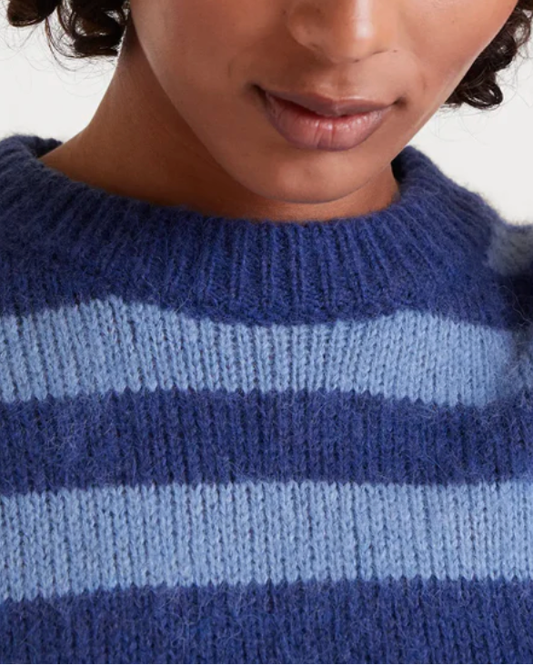 Fuzzy Stripe Sweater in Blue