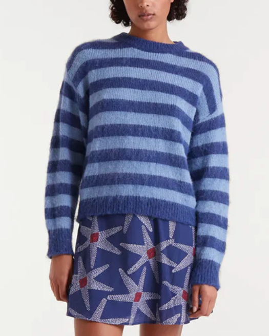 Fuzzy Stripe Sweater in Blue