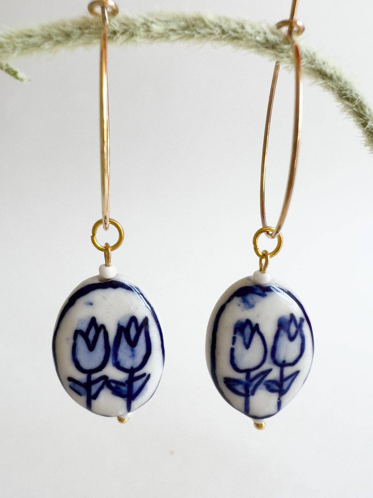 Blue Tulips Hoop Earrings
