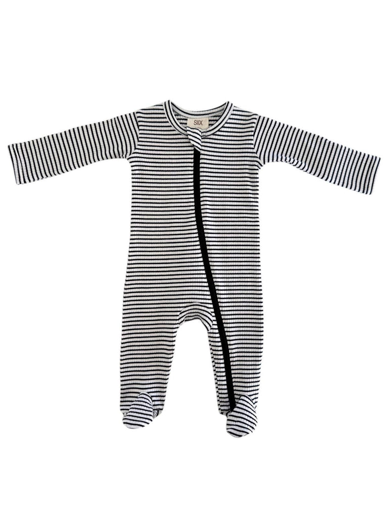 Ribbed Zip Footie in Black Stripe