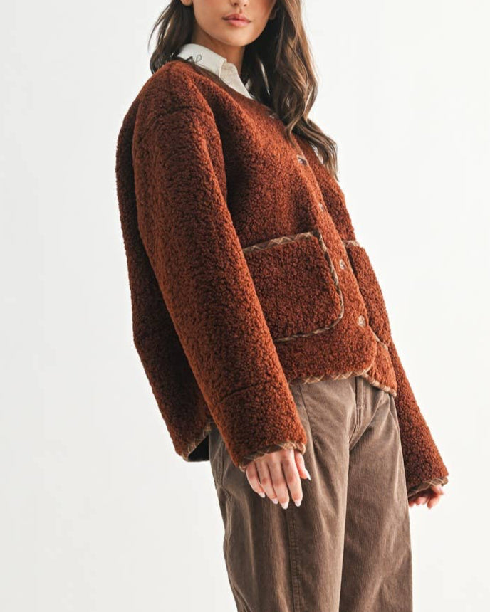 Sherpa Fleece Jacket in Brown