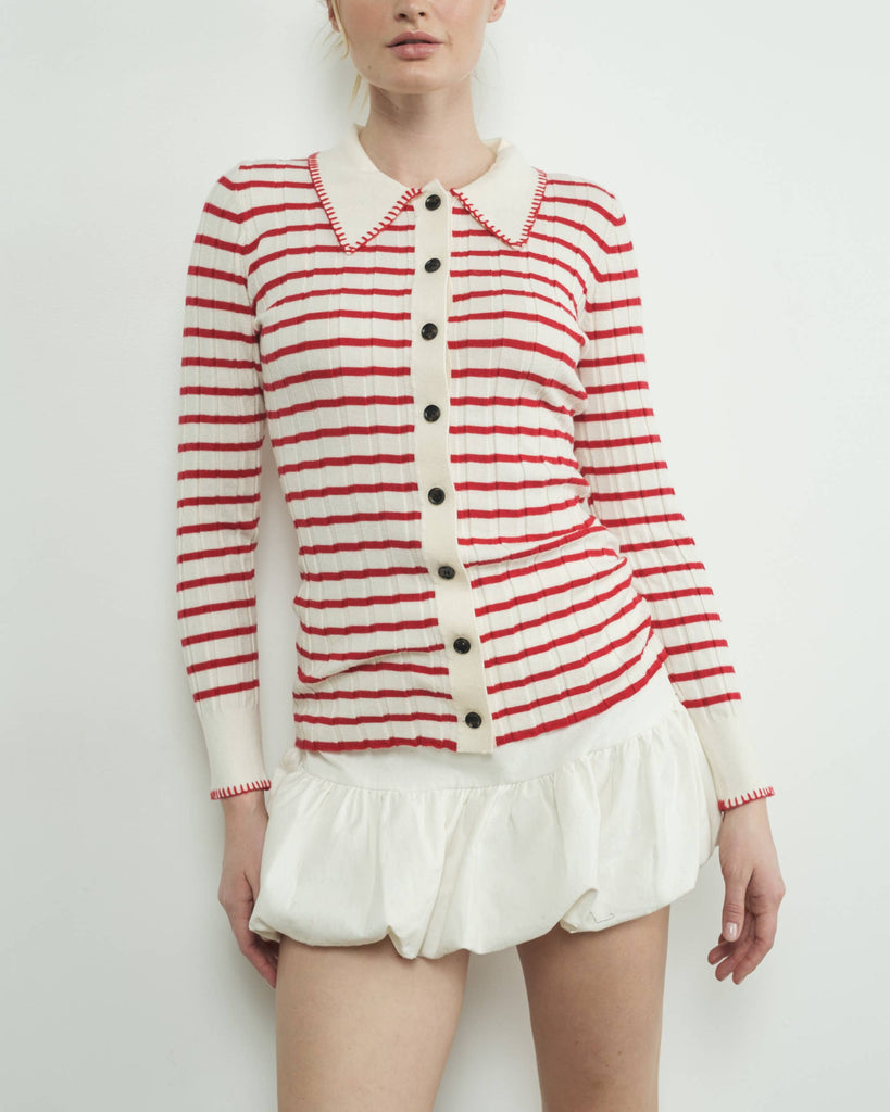 Elizabeth Stripe Cardigan in Red