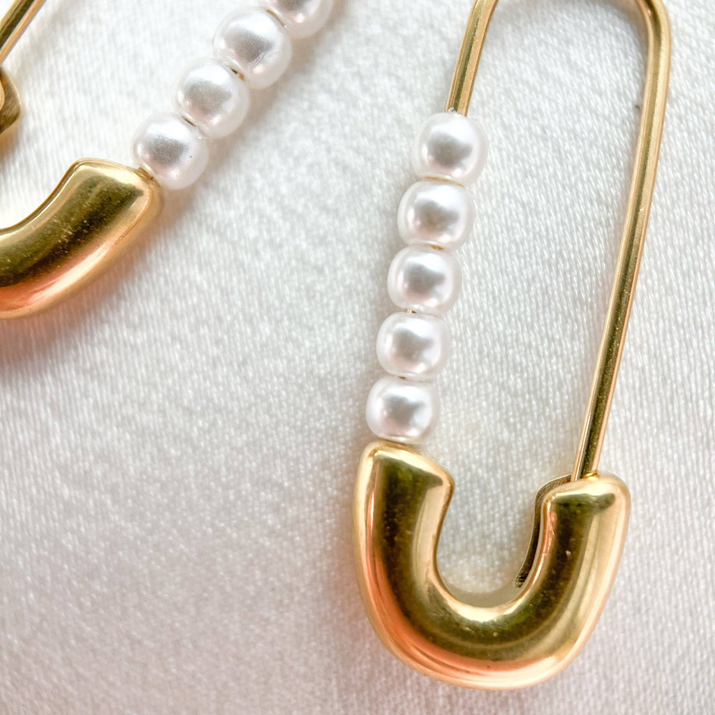 Pearl Safety Pins Earrings