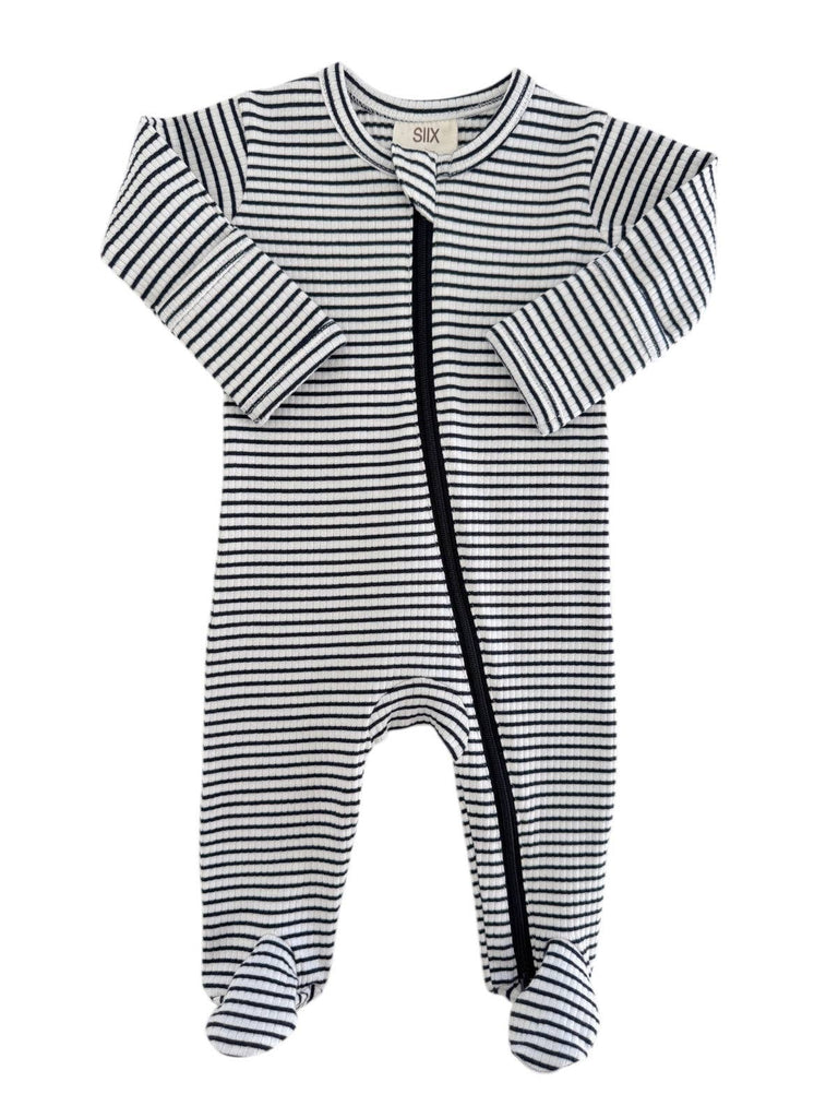 Ribbed Zip Footie in Black Stripe