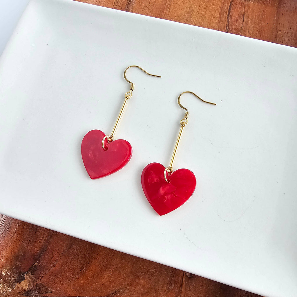 Mina Heart Earrings - Red