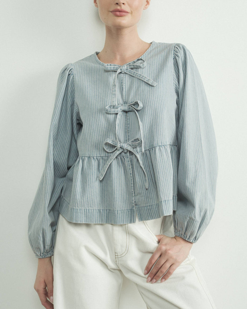 Denim Bow Blouse