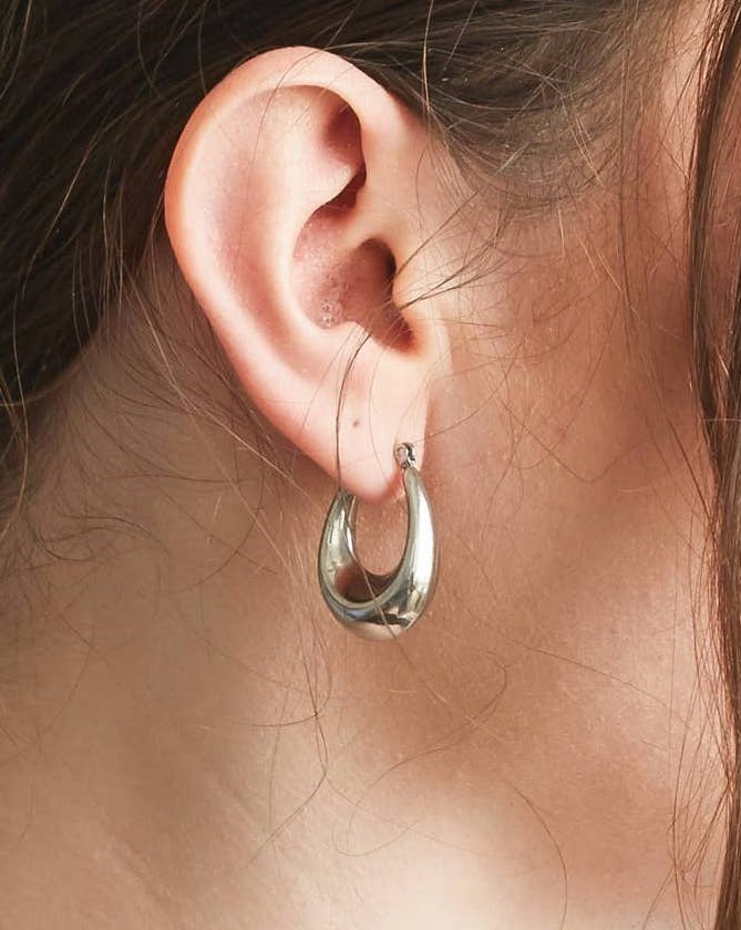 Silver Oval Hoop Earrings