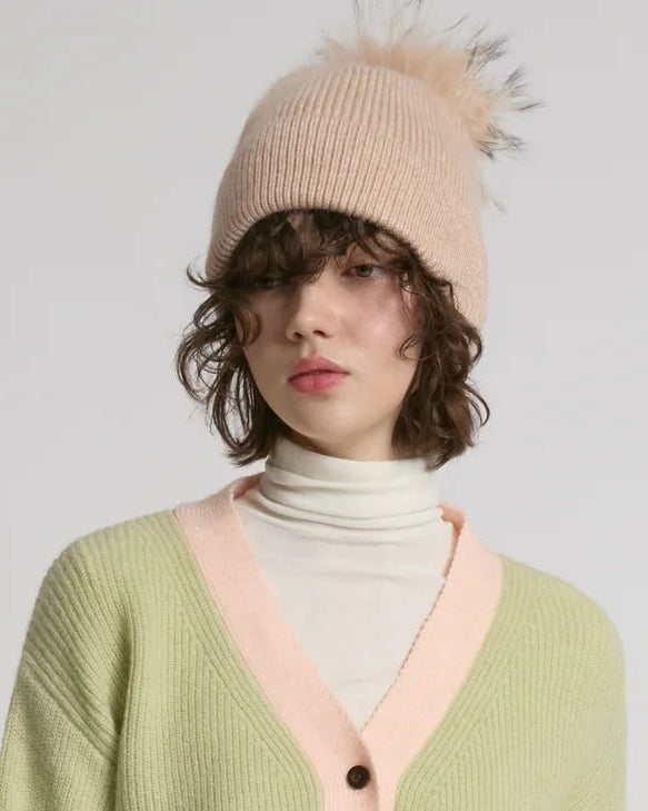 Basic Ribbed Knit Pom Pom Beanie