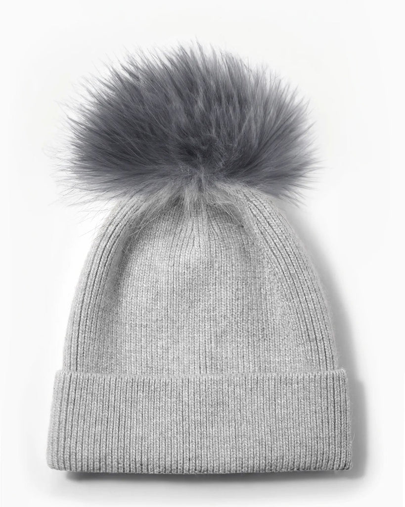 Basic Ribbed Knit Pom Pom Beanie