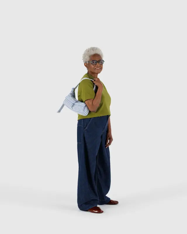 Cargo Shoulder Bag in Light Blue Gingham